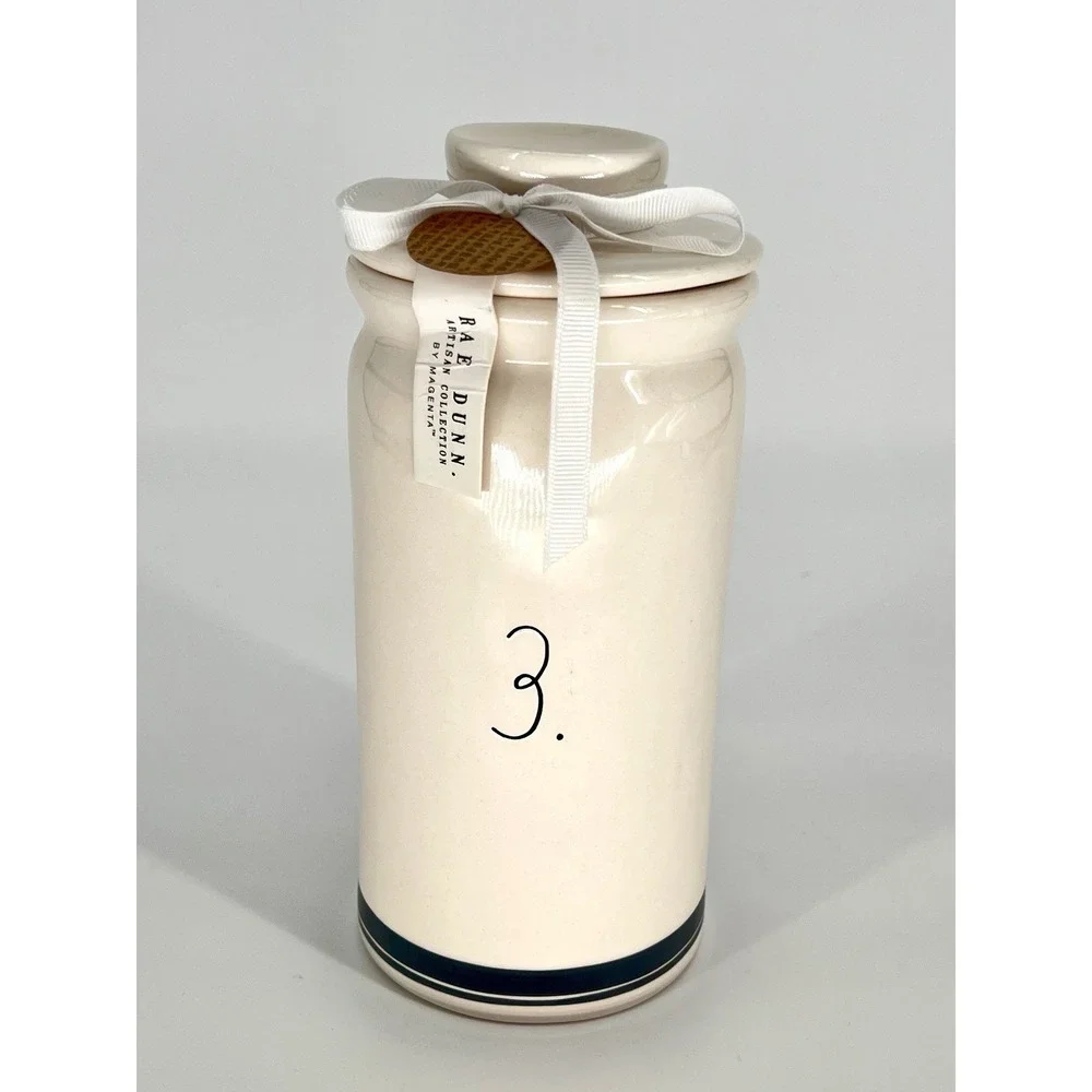 NEW Rae Dunn #3 Three Ceramic Canister with Black Ribbon 9